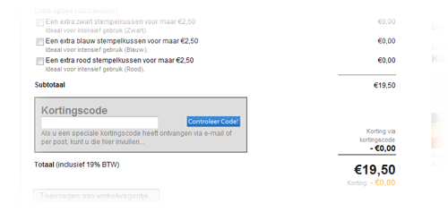 Voorbeeld invoerveld actiecode